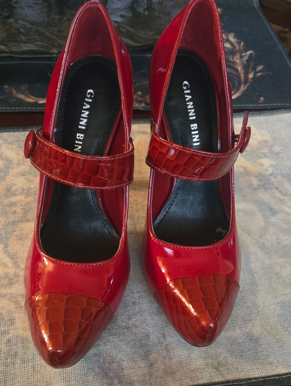 Gianni Bini Red Patent Pointed Mary Jane Heels